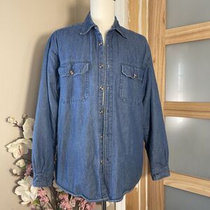 American Culture Vintage Denim Shirt Men Medium Lined Flannel Cotton Workwear